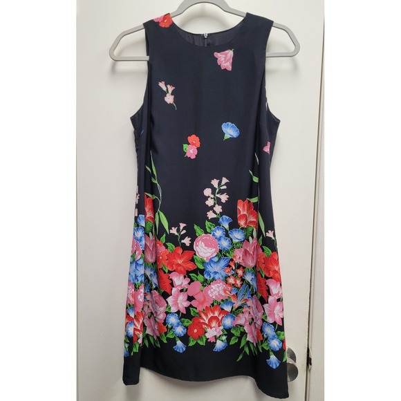 Mica Vintage Black‎ Knee Length Women's Floral Sheath Dress Size 8 Sleeveless - Picture 2 of 8